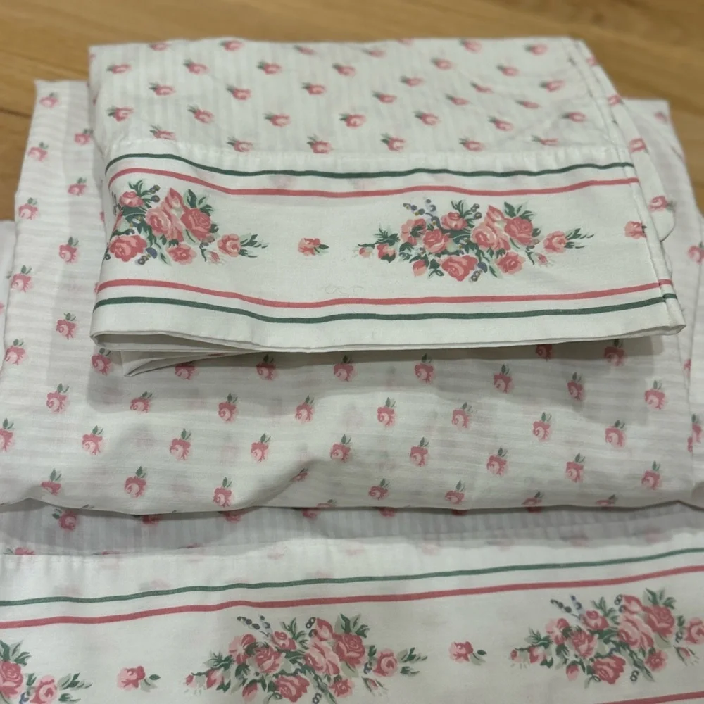 Vtg Dan River TWIN Sheet Set Rose Floral